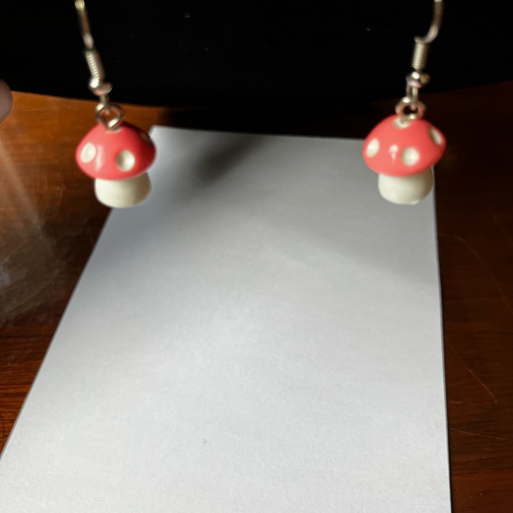 Pink and White Mushroom Earrings